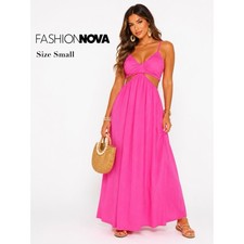 Fashion Nova Hot Pink Cut Out Maxi Dress Size Small New!