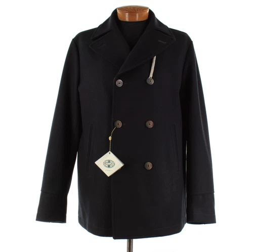 Camplin NWT Wool Blend Pea Coat Size 56 (2XL US) In Solid Blue - product listing photo