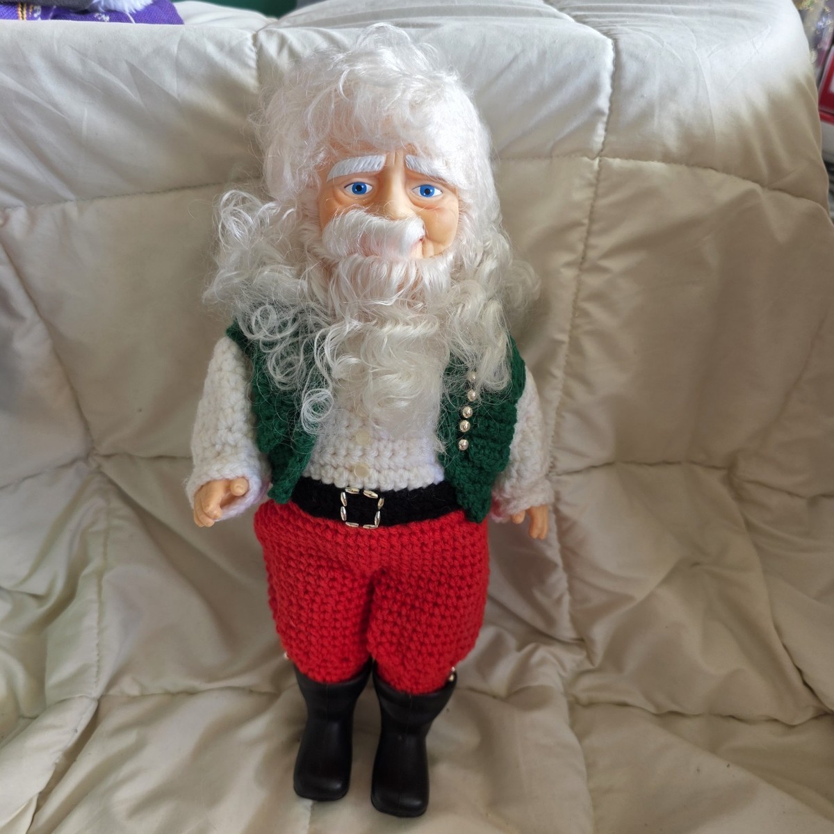 Vintage Christmas Santa Claus Figure Handmade Crocheted Santa Suit