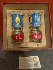 VINTAGE Boxed COKE COCA COLA GLASS HURRICANE Floating CANDLE HOLDERS