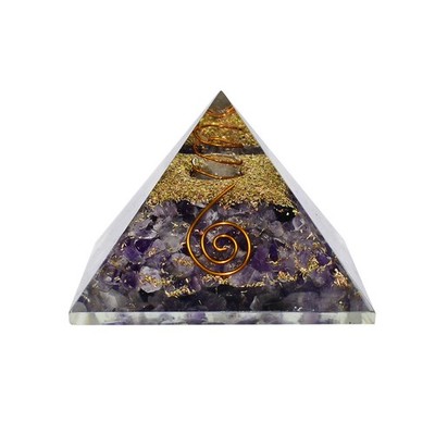 Amethyst & Clear Quartz Pyramid Copper Chakra Healing Crystal Energy Balance