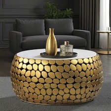 Design Couchtisch rund 66cm Aluminium gold Metall & Marmor Alu Wohnzimmertisch