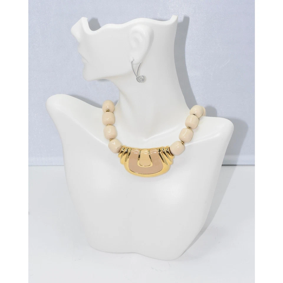 NAPIER золото/кремовая эмаль подвеска золотистый люцит бисером заявление ожерелье - Изображение 2 из 4