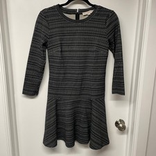 Ann Taylor LOFT Black White Textured Drop Waist Thick Dress XS Extra Small