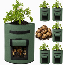 5 Pack Bolsas De Cultivo Para Papas 10 Galones Con Solapa Y Asas Tela Verde