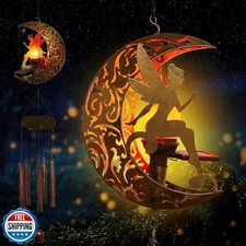 YJFWAL Solar Moon Fairy Wind Chimes, Solar Flame Ball with Angel 