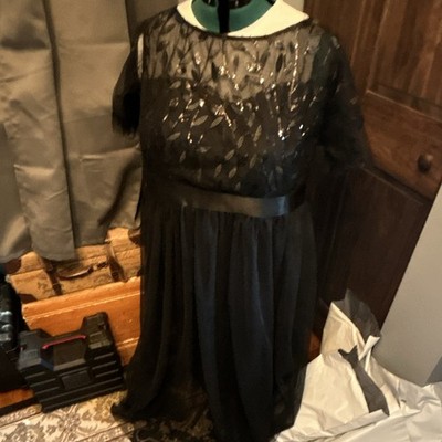 Ever-Pretty Women's Black Sequin Tulle Sheer Short Sleeve Formal Long Gown 3XL