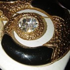 Gold Tone Black Enamel Panther Brooch Pin Clear Crystal Rhinestone Faux Pearl — photo 8
