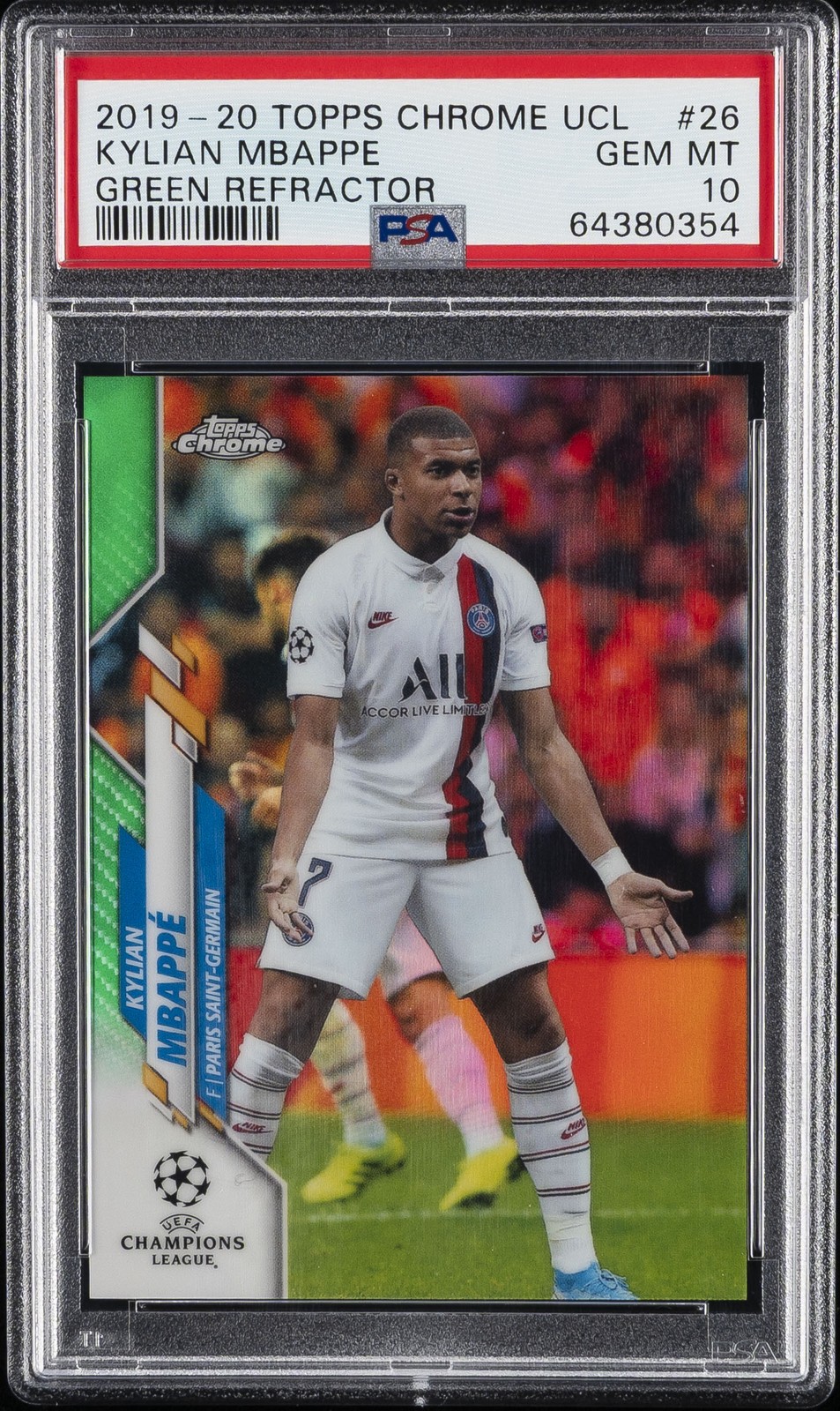 2019 TOPPS CHROME CHAMPIONS LEAGUE GREEN REFRACTOR KYLIAN MBAPPE 39/99 PSA 10 view 1