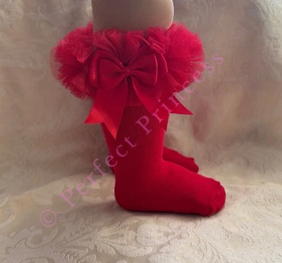 PRINCESS PERFEKTE PRINZESSIN rote Weihnachts-Tutu-Socken kniehohe Schleife. Baby/Mädchen/Festlich