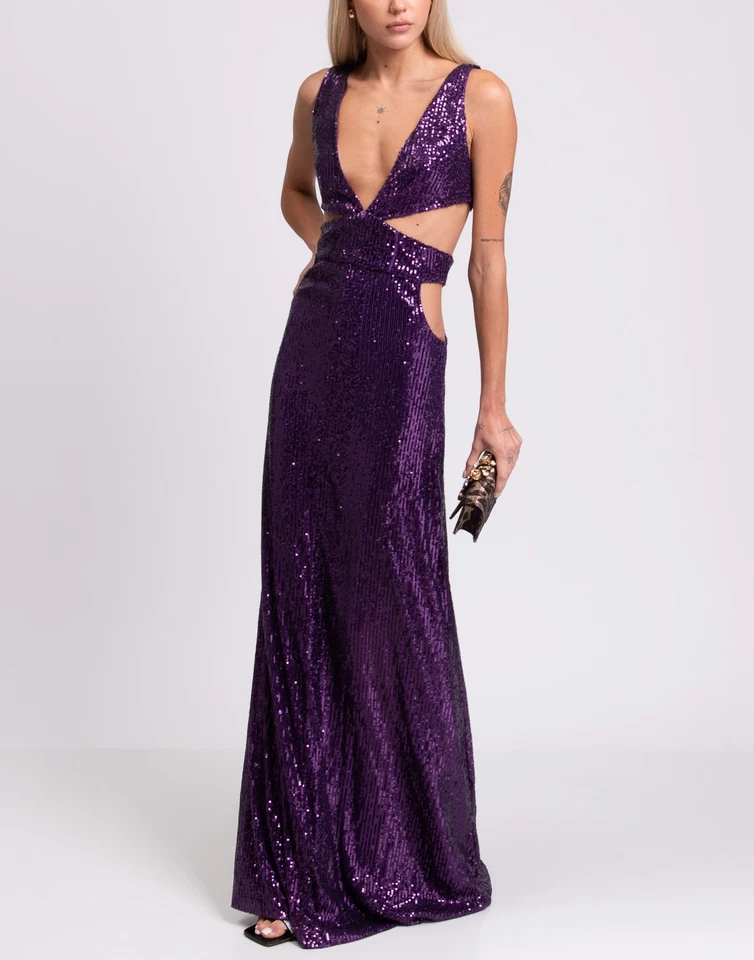 RRP €550 RETROFETE Tulle Gown Size XL Sequins Cut Out Sleeveless Plunge Neck - Image 4 of 4