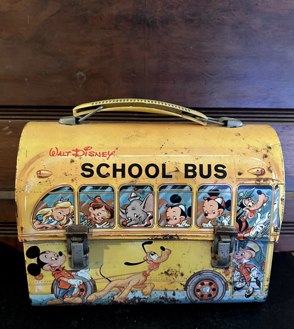 Vintage 1960s Walt Disney School Bus Metal Lunch Box Aladdin Ind