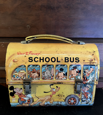 Vintage 1960s Walt Disney School Bus Metal Lunch Box Aladdin Ind