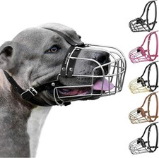 Pitbull Dog Muzzle Metal Mask Amstaff Wire Basket Pit Bull Adjustable Leather