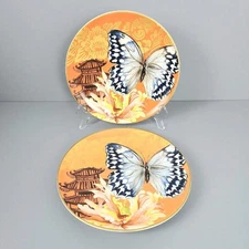 Williams Sonoma RAJ Thai Butterfly Flower Decorative Plates-Set of Two- Read