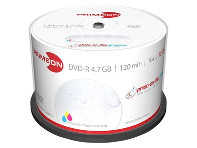 PRIMEON DVD-Rohling DVD-R 120Min 4.7GB 16x Cakebox 50 Stück printable ultragloss
