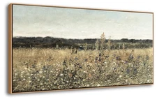 Framed Wall Art Decoration, Vintage Wildflower Field Canvas Wall Art, Classic...