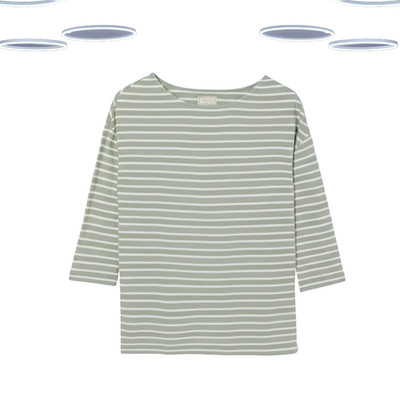 Ex Fat Face Damen Top - Kurzarm Struktur Streifen T-Shirt Mintgrün