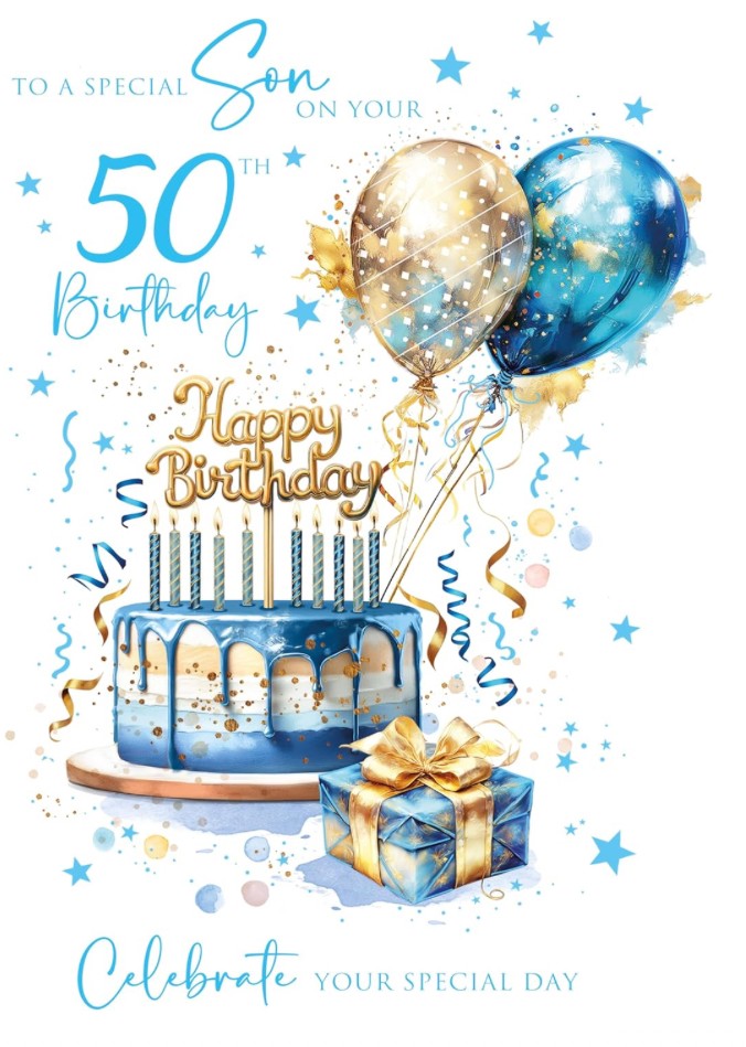 50th Birthday Card Son Male Foil Finish Cherry Orchard 6"" x 9""