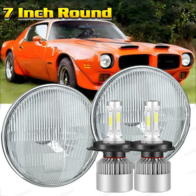 Pair For Pontiac Firebird 1970-1976 7'' Round LED Headlights Hi/Lo Beam Lamp