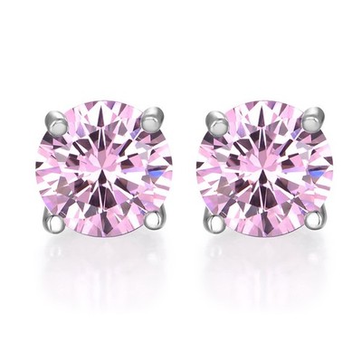 Damen Ohrringe Sterling 925 massiv Silber 2 Karat Brillantschliff rosa Saphir