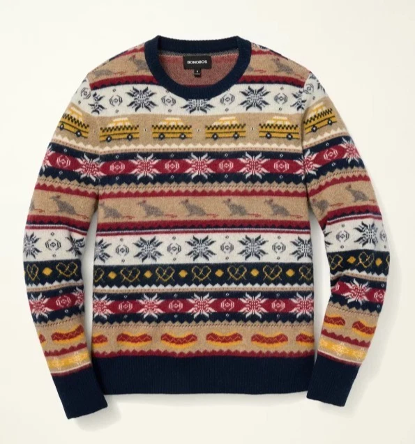NEW Bonobos NYC Fair Isle Wool Crew Neck Sweater Navy multicolor XL MSRP $139