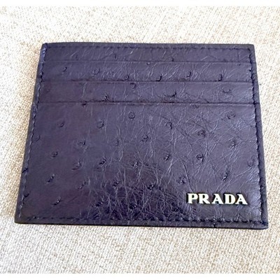 Prada Bleu Ostrich Leather Card Holder Wallet 2MC223 Struzzo Navy