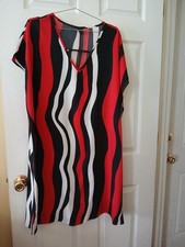Women's Plus Size 2XL Red Black lines Casual Summer V-neck Loose Fit Dress Shein