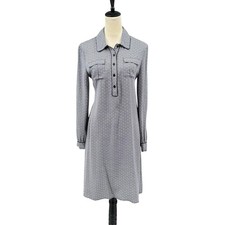 Tory Burch 6 Christelle 100% Silk Navy White Chain Print Long Sleeve Shirt Dress