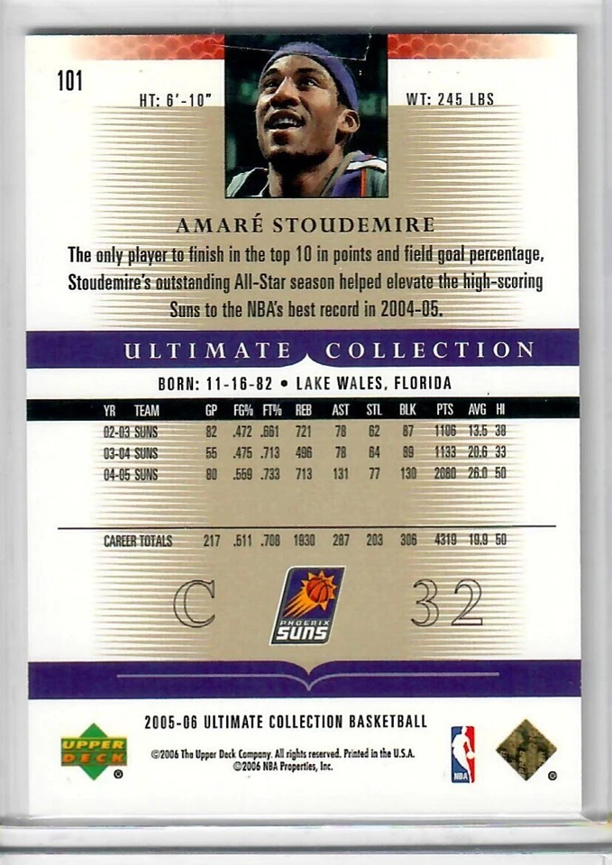 2005-06 Ultimate Collection - Amare Stoudemire #101, 117/125 A605 - Image 2 of 3