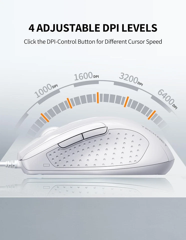 TeckNet Wired Mouse USB Optical Scroll Mice Wheel For PC Laptop Computer 2000DPI - Image 4 of 4