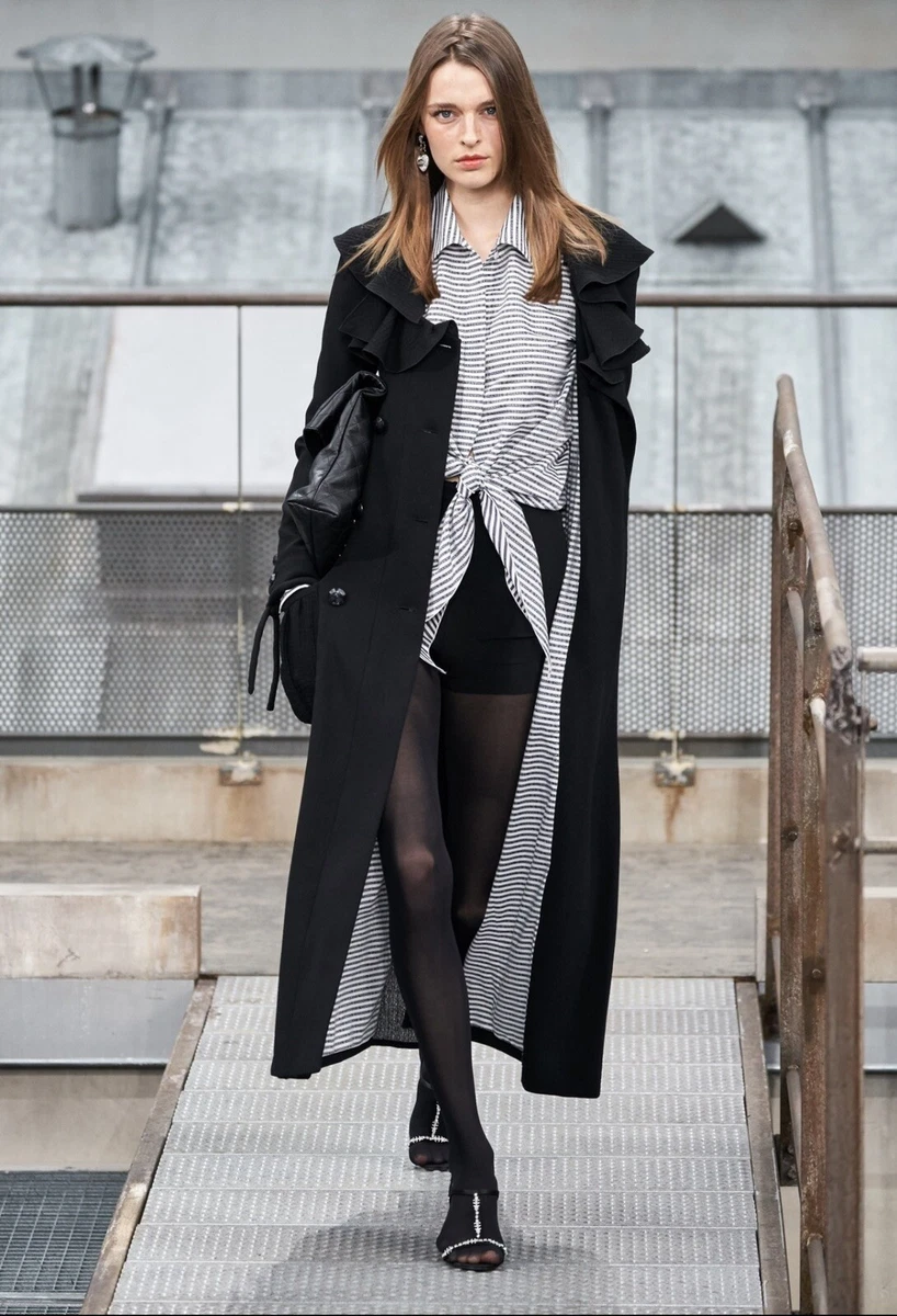 OMG .. YES … CHANEL 20S RUNWAY BLACK RUFFLE COAT WITH CC LINING (FR38)