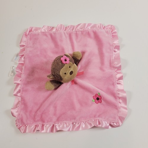 Small Wonders Pink Monkey Flower Rattle Lovey Baby Girl Security Blanket Ruffle - Picture 2 of 7