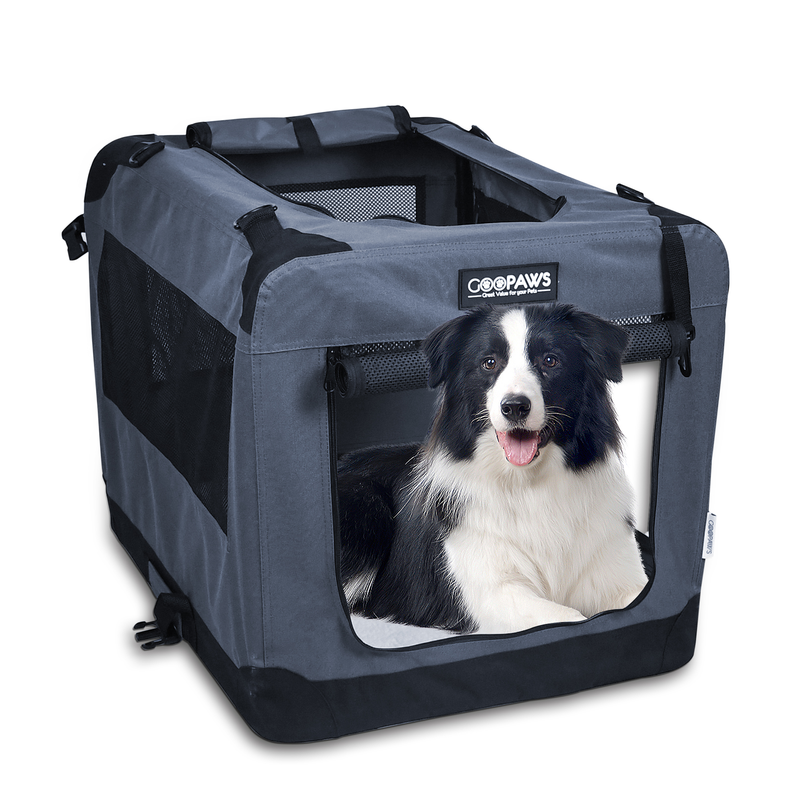 JESPET Soft Pet Crates , 3 Door Soft Sided Folding Travel Pet Carrier