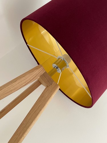 Lampshade Burgundy Velvet Brushed Gold Oval Light Shade - Picture 5 of 8