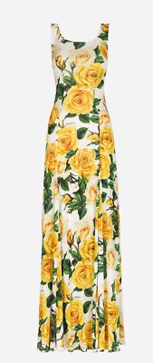 新作 DOLCE&GABBANA イエローローズフローラル エスパドリーユ dolce gabbana Long organzine round-neck dress Maxi. yellow