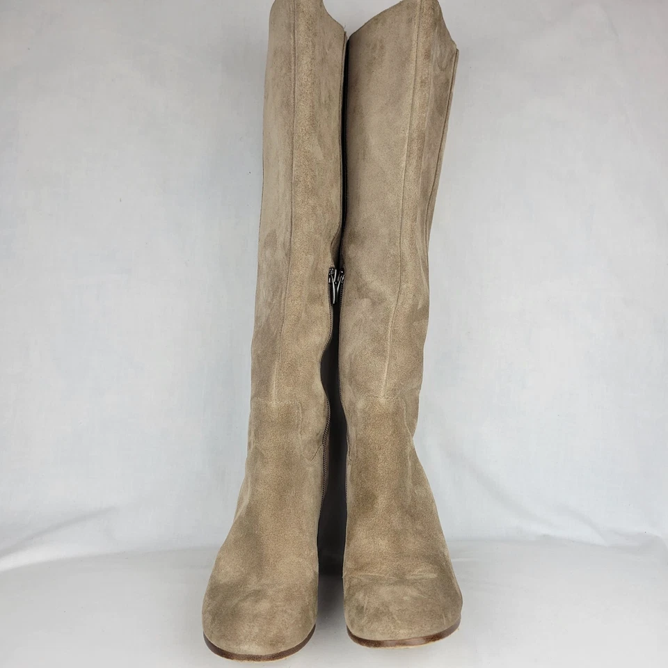 Via Spiga Gamuza Tostada Hasta la Rodilla, Talla 6.5 EE. UU. Cremallera Media Tacón Bloque Foto 2 de 4
