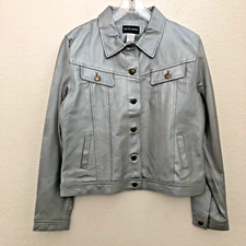 NEW Metro Style Silver Leather Jacket Womens 10 Bold Mob Wives