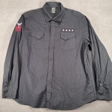 MMA Elite Y2K Black Long Sleeve Stripes Flap Pockets Military Shirt Mens Sz 2XL