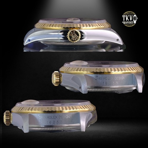 Rolex Mens Datejust 16233 18K Gold Steel Champagne Index Dial Fluted 36mm Watch - Picture 10 of 23