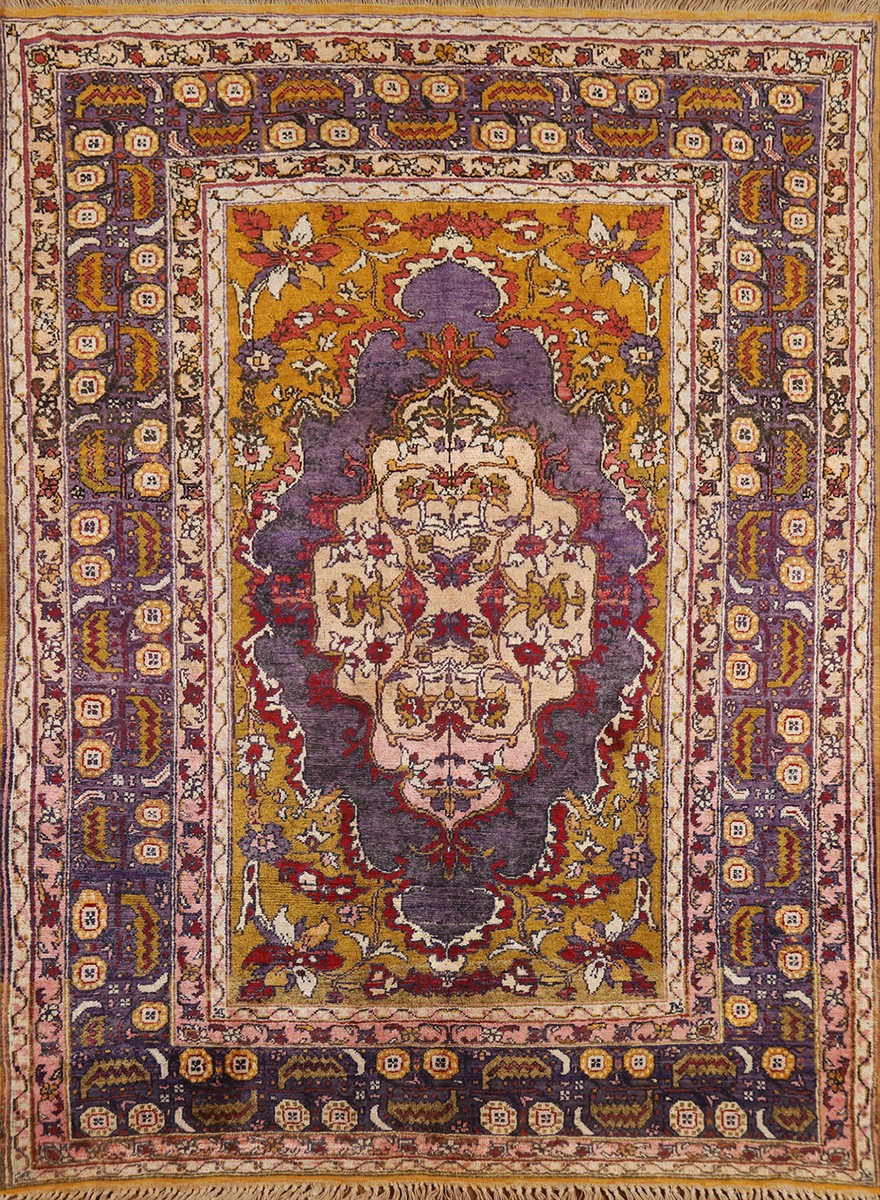 Pre-1900 Antique Handmade Anatolian Silk Vegetable Dye Turkish Rug