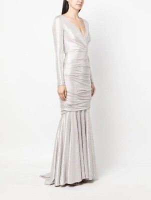 Talbot Runhof NEW Mirrorball Long Sleeve Draped Ruched Gown Size 40/10  $3,705.00 | eBay