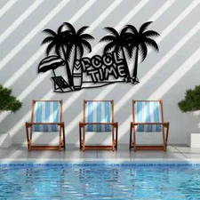 Pool Time Metal Wall Sign, Summer Season Metal Wall Decor, Summer Patio Sign