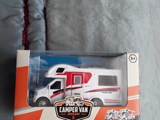 CAMPER VAN DIECAST MODEL. TOURING CAR. RED, WHITE & BLACK. PULL BACK & GO MODEL