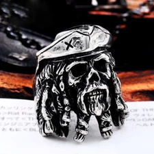 Pirate Captain Gothic Skull Ring Stainless Steel Captain Jack Skull Jewelry Ring
