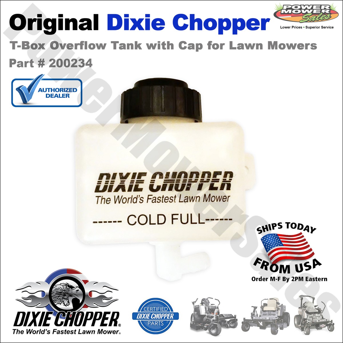 Genuine OEM Dixie Chopper T-Box Overflow Tank with Cap for Lawn