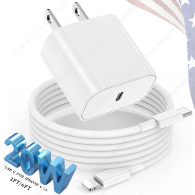 20W PD USB C Charger Adapter For iPhone 11 12 13 14 XR XS Box Type C To L Cable
