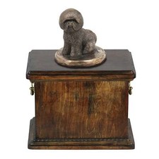 Solid Wood Casket Bichon  Memorial Urn for Dog's ashes,with Dog statue