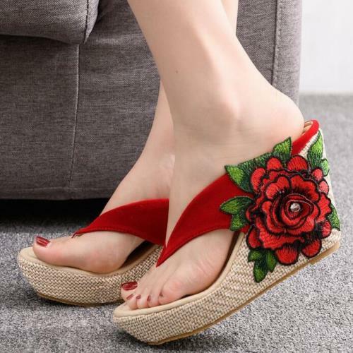 PANTOFOLA D’ORO Sandali donna spiaggia fiori tacco alto zeppa ciabatte plateau scarpe infradito