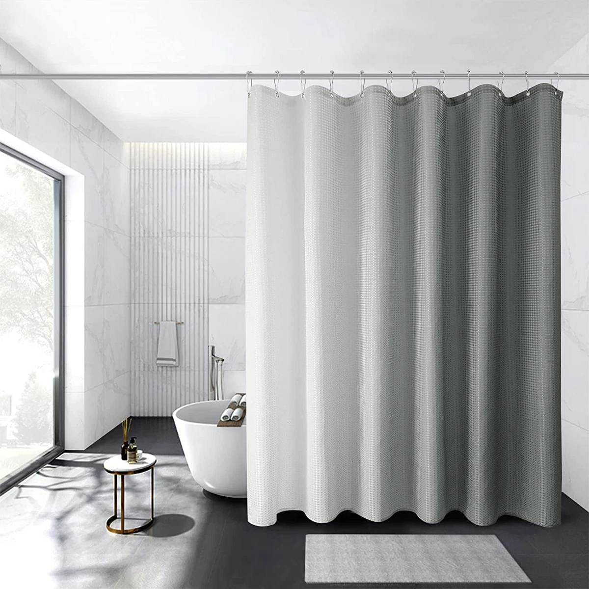 Naturoom Grey Shower Curtain Set 12 Hooks,Water Resistant Ombre Shower  Curtains